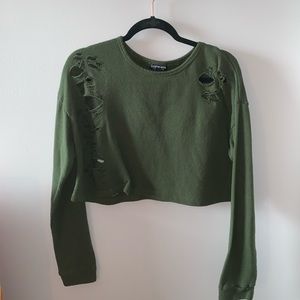 army green distressed crop top